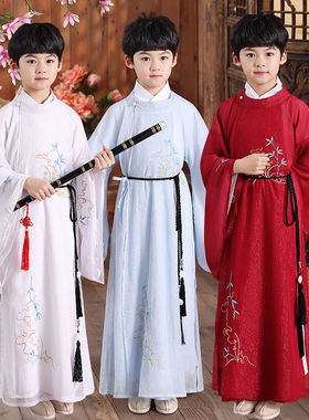 明制男宝宝汉服男童装开笔礼唐制圆领长衫儿童汉服春秋中国风童装