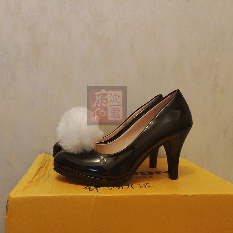 阴阳师魔都绮梦不知火cos毛球鞋子cosply女鞋黑古风高跟鞋5cm8cm