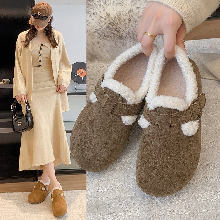 日本进口加绒全包豆豆鞋复古勃肯鞋女款2026冬季新款东北棉鞋毛毛