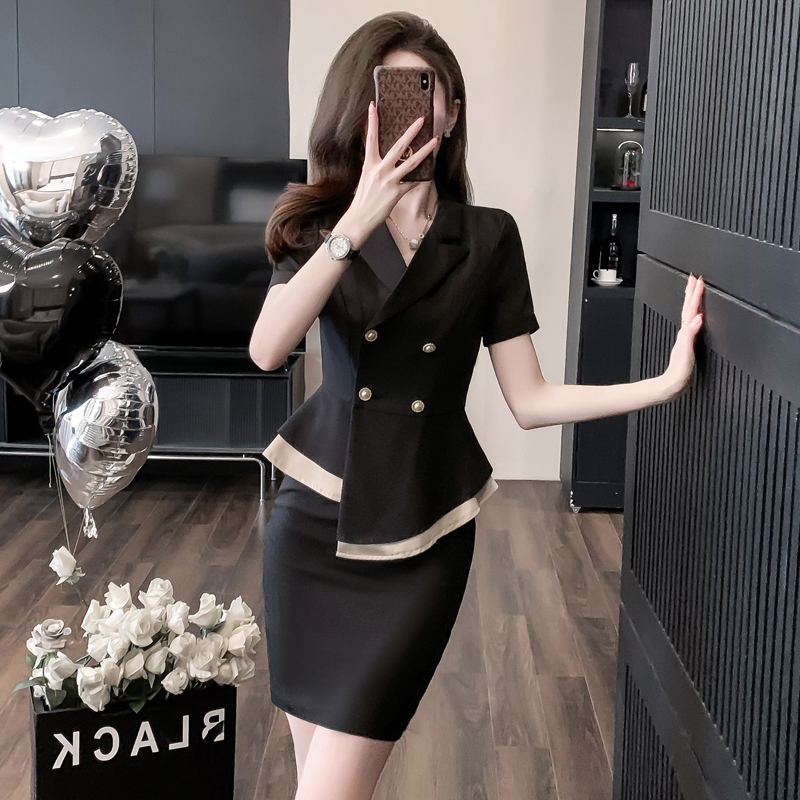 短袖西装套装裙两件套职