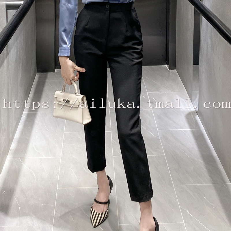 黑色高端西裤女直筒小脚9分裤高腰显瘦百搭职业通勤女裤春秋季新