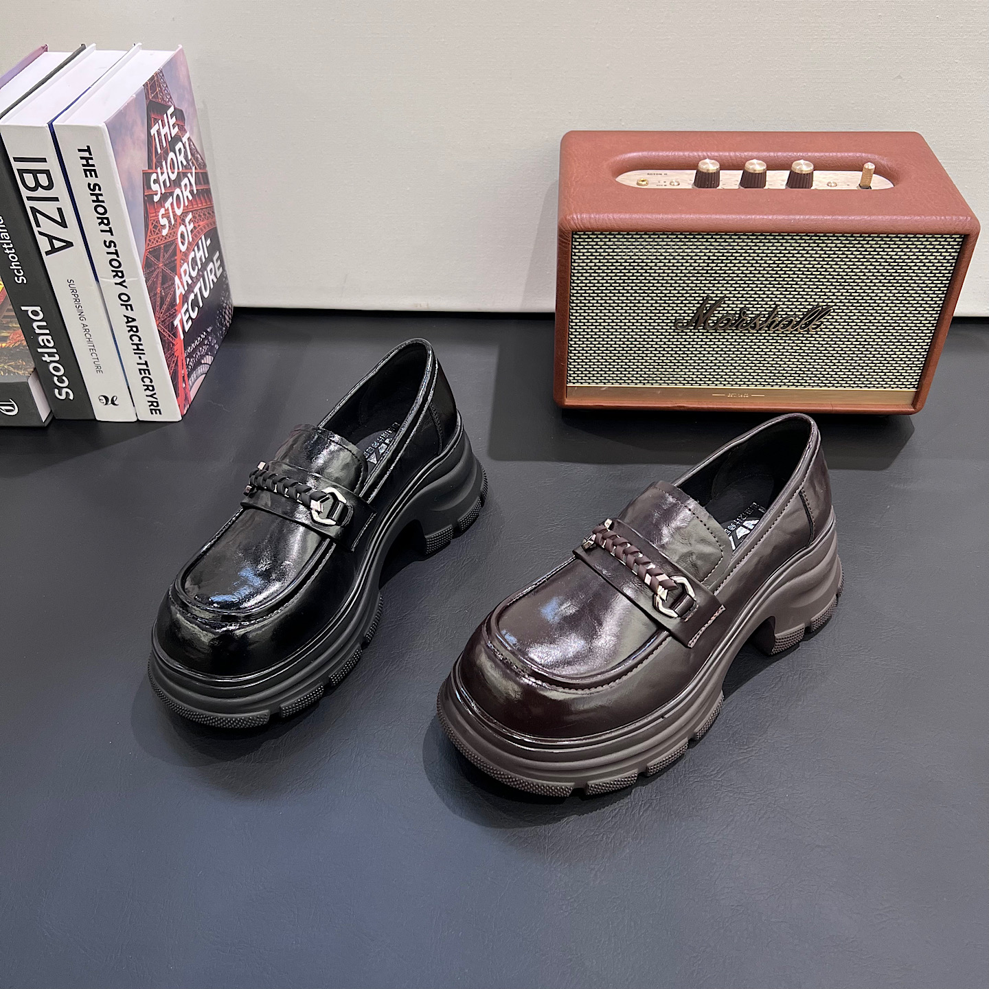 法式厚底乐福鞋女2026春季新款百搭松糕单鞋英伦风小皮鞋一脚蹬潮