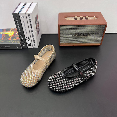 欧洲站水钻一字带玛丽珍鞋女2026新款夏内增高凉鞋百搭休闲女鞋潮