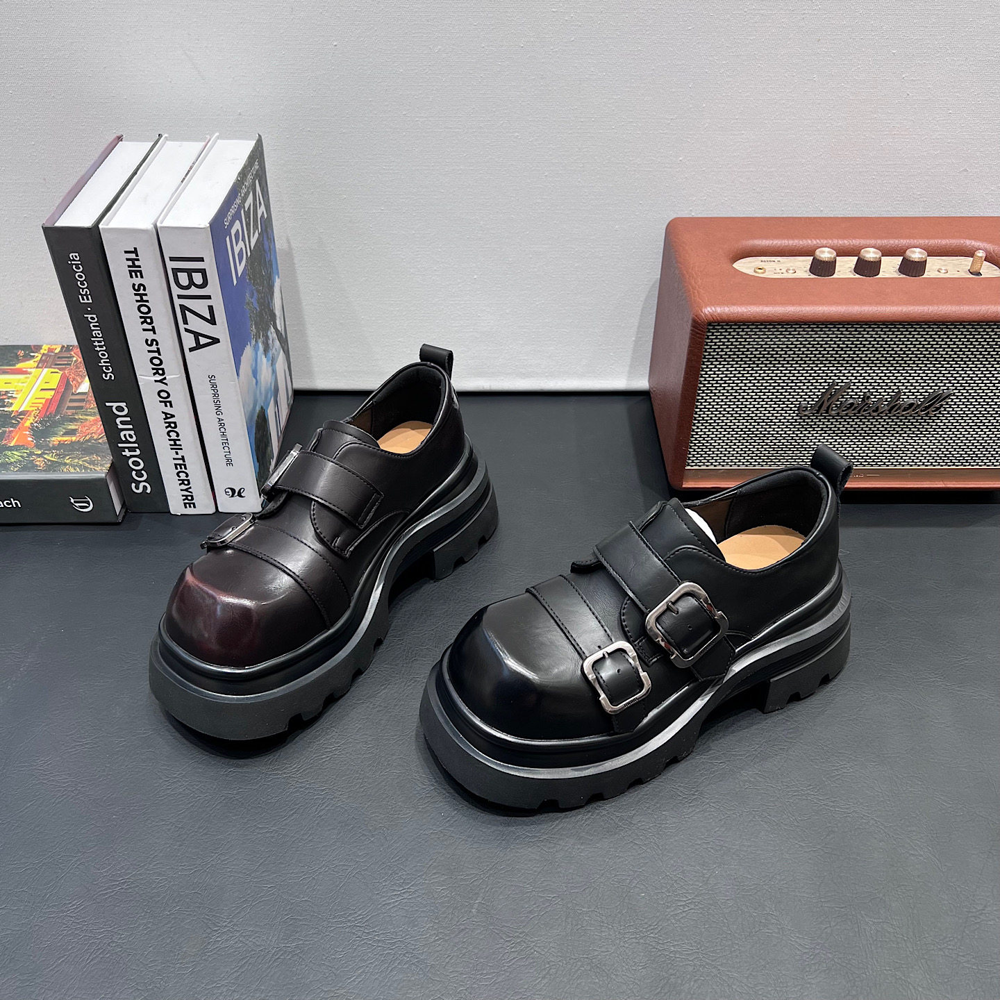 韩系金属扣擦色JK小皮鞋女2026厚底松糕乐福鞋单鞋小个子6cm女鞋