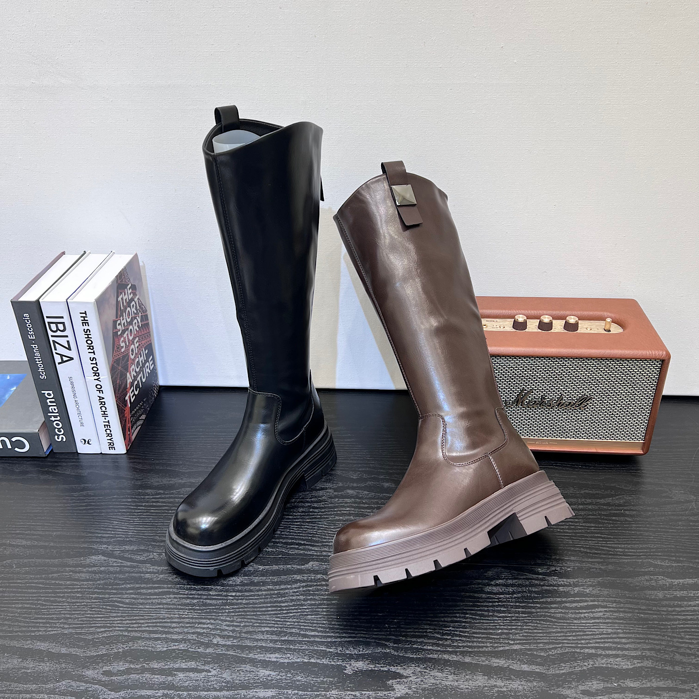 2025冬季新款厚底长筒靴女加绒增高V口高筒瘦瘦骑士靴马丁靴女靴