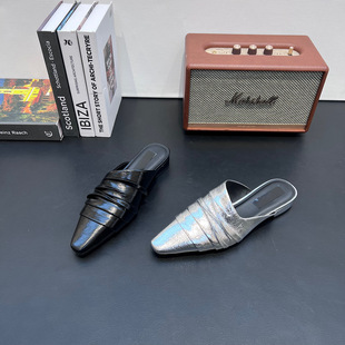 法式复古尖头穆勒鞋女2026春季新款平底一脚蹬懒人鞋女鞋外穿拖鞋