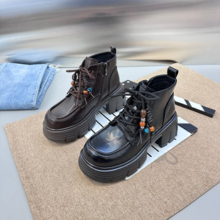 短靴时装 增高厚底马丁靴女系带轻便英伦风爆款 靴潮 新款 2025秋冬季