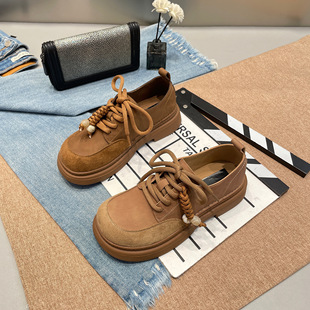 女鞋 欧货2025秋冬季 绒面休闲鞋 新款 百搭英伦风舒适学院风文艺 时尚