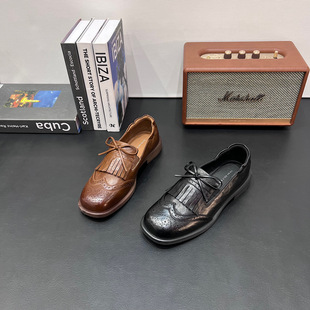 英伦风复古浅口软底软面单鞋女2026春新款高级感流苏蝴蝶结小皮鞋