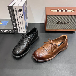 英伦风流苏小皮鞋女鞋2026春季新款复古百搭浅口粗跟单鞋乐福鞋潮