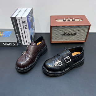 英伦风厚底增高小皮鞋女2026春季新款魔术贴百搭休闲学院风乐福鞋