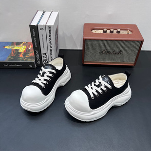 欧货丑萌厚底布鞋女2026春款厚底增高面包鞋大头系带运动休闲鞋潮