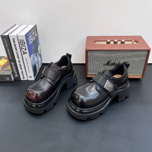 魔术贴英伦风大头皮鞋 女2026春秋新款 潮 复古厚底学院风乐福鞋 美式