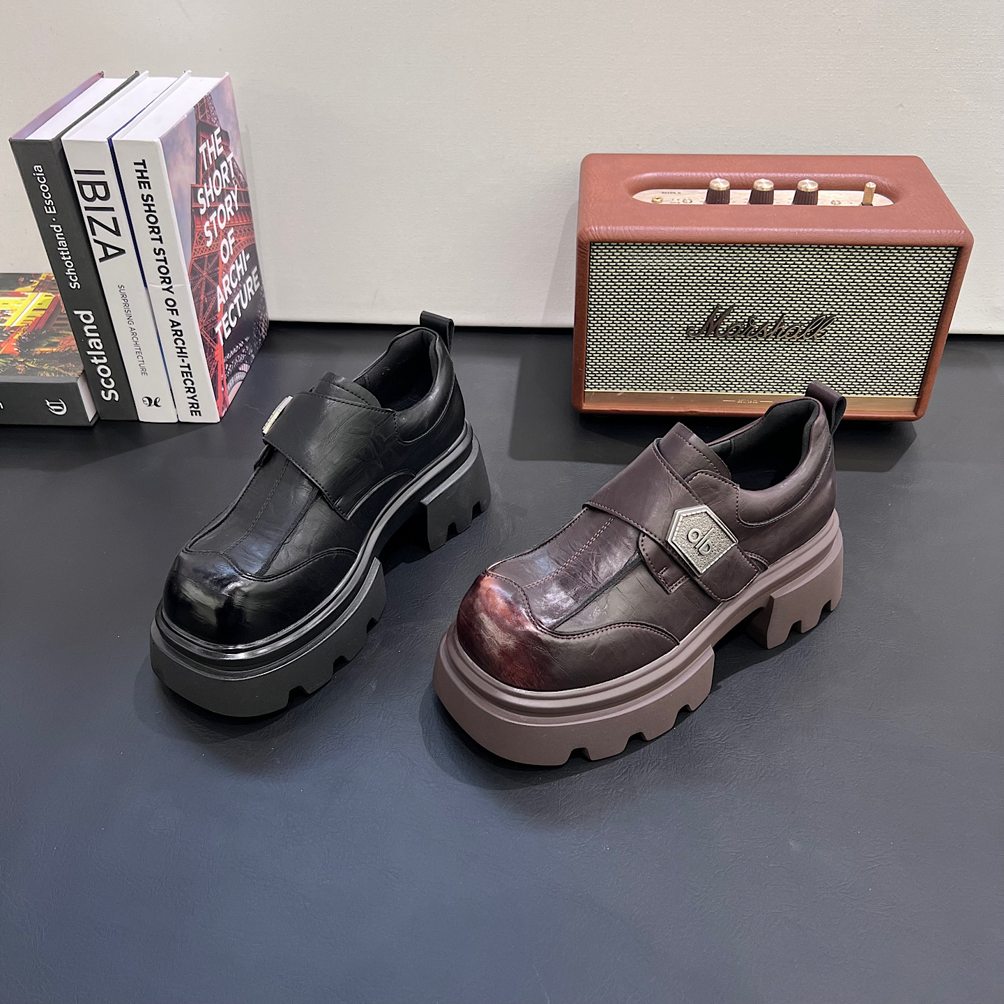 美式松糕厚底小皮鞋女2026春季新款英伦风百搭乐福鞋增高单鞋女鞋