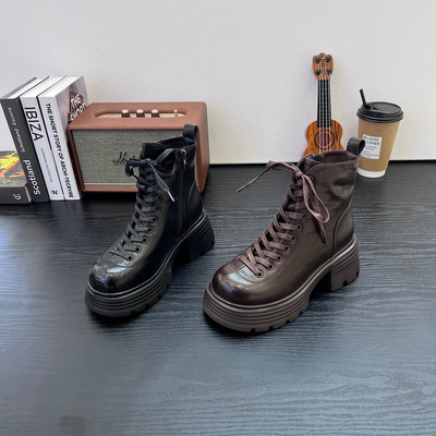 加绒马丁靴女2025新款秋冬季百搭复古英伦短靴厚底高跟皮靴单靴潮