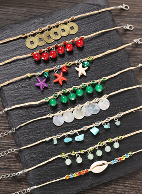 复古文艺森系许愿拉菲草手链女