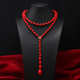 天然贝壳珍珠项链高档大气优雅多层叠戴红色毛衣链气质腰链挂件女