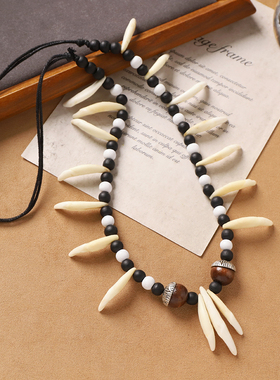 原创长款满编狗牙项链复古毛衣链