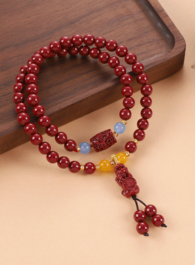 中国风紫金砂双圈手链手串新中式朱砂貔貅莲花简约吊坠高级感手饰