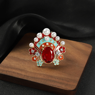 刀马旦脸谱胸针中国风水晶珍珠胸花高档优雅小众西装大衣百搭配饰