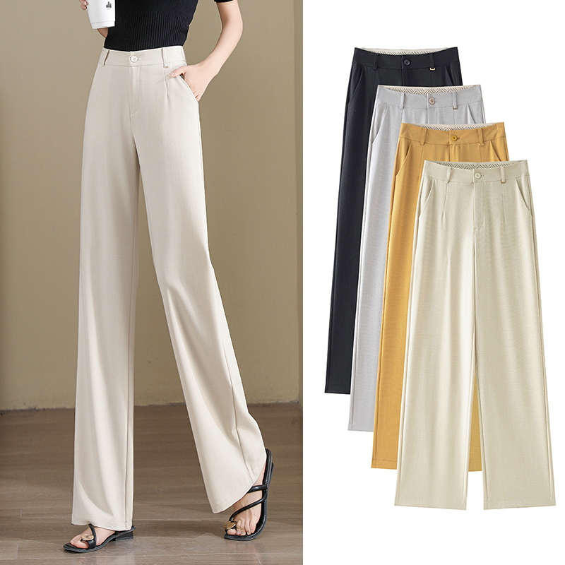 天丝亚麻直筒裤女2025新款夏季薄款高腰垂感休闲窄版冰丝阔腿裤女