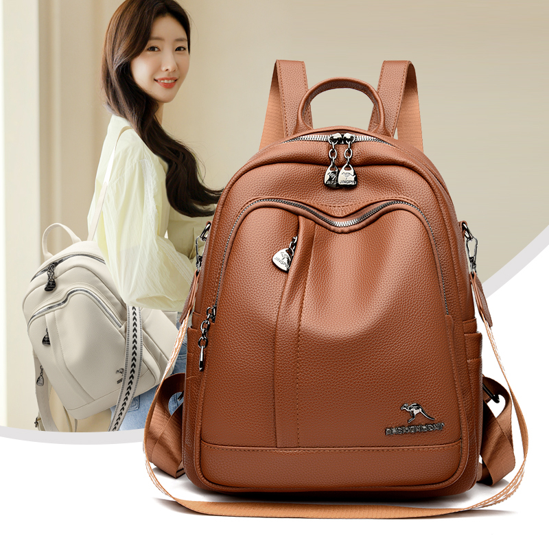 秋冬新款超火双肩包女士时尚简约通勤旅行软皮背包大容量学生书包