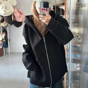 美式复古卫衣女款连帽拉链开衫外套秋冬宽松小个子韩版慵懒风学生