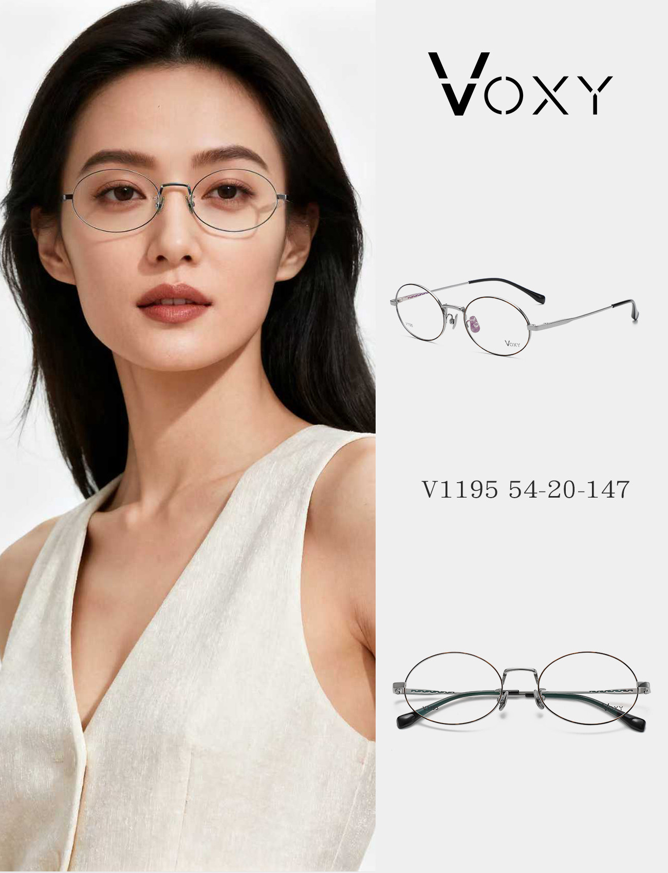 VOXY纯钛明星同款设计师潮牌长椭圆修脸形眼镜架女士显贵气V1195