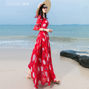 大摆雪纺连衣裙长款2026新款女夏沙滩裙裙子波西米亚海边度假长裙