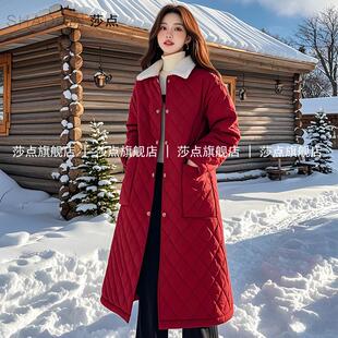 韩版菱格中长款棉服女2025冬季新款显瘦百搭棉衣时尚洋气轻薄外套