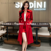 过膝年轻中长款 女装 外套大衣 简约英伦风时尚 红色风衣2026春秋新款