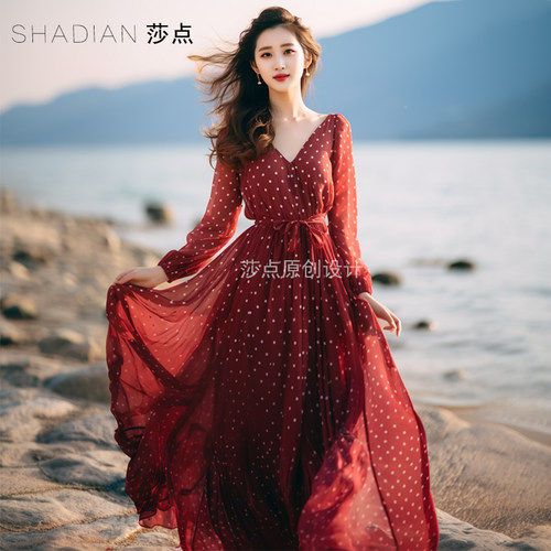 莎点名媛气质收腰大摆裙