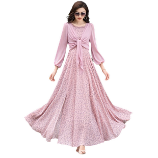 碎花雪纺吊带连衣裙长款2026新春秋套装裙子两件套长裙女夏脚踝