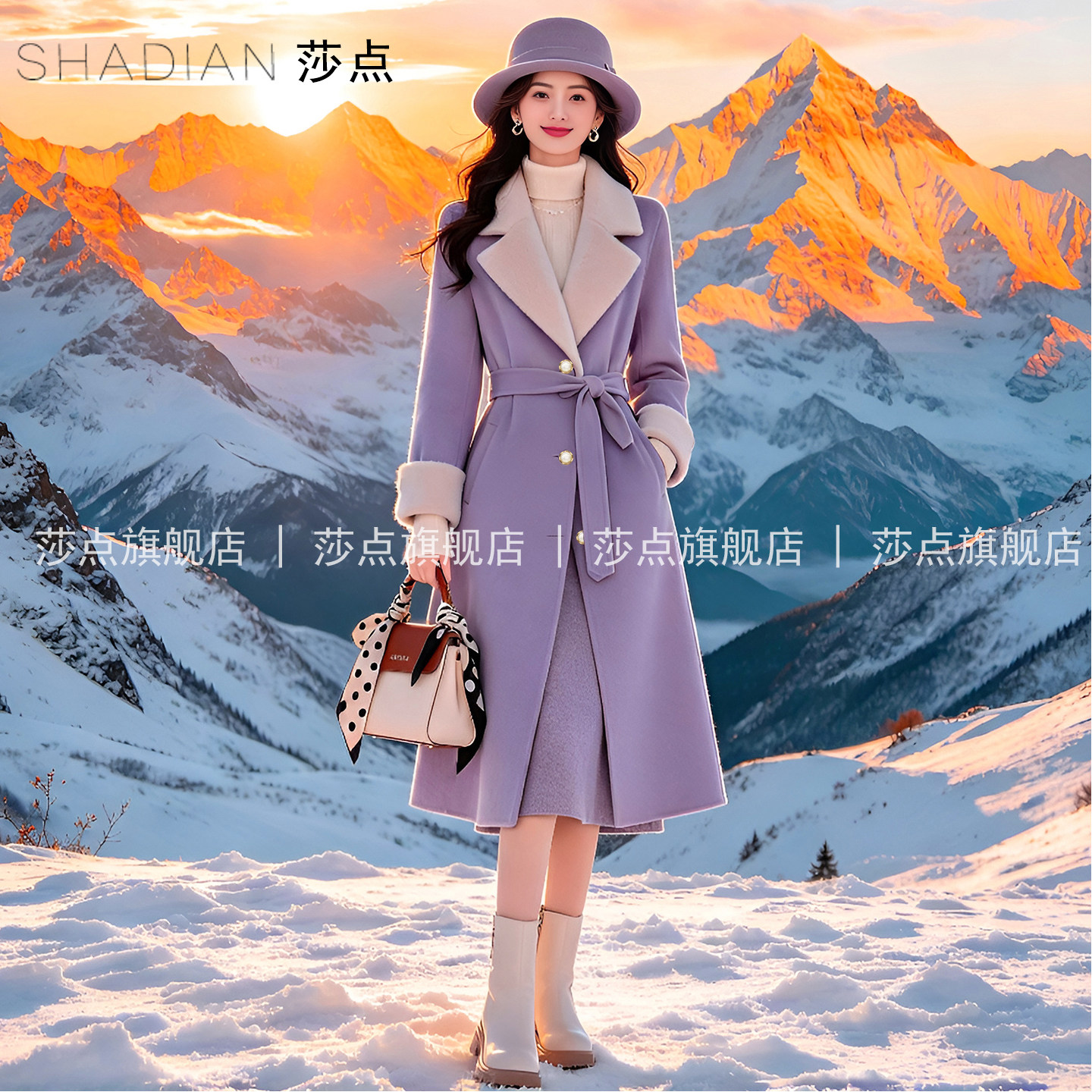 紫色休闲风西装领呢子大衣女秋冬
