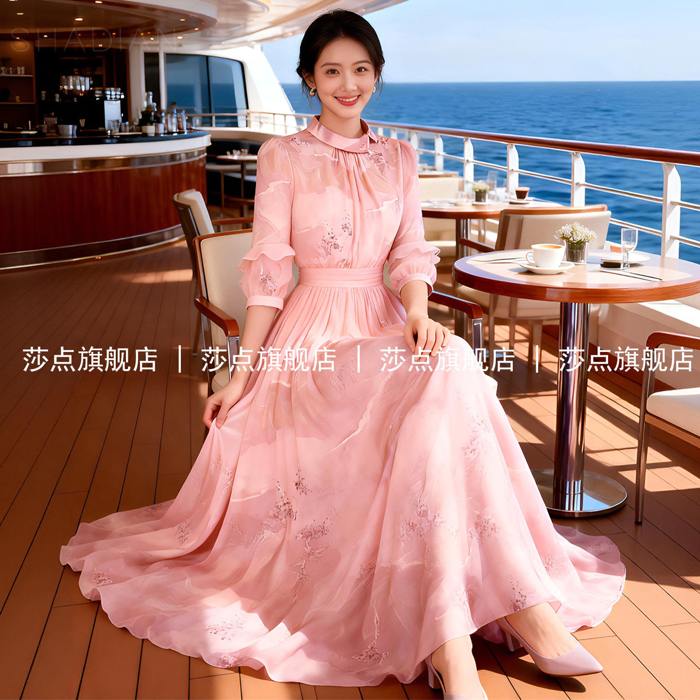 粉色仙女裙薄纱碎花连衣裙女夏设计感修身气质长裙海边度假沙滩裙