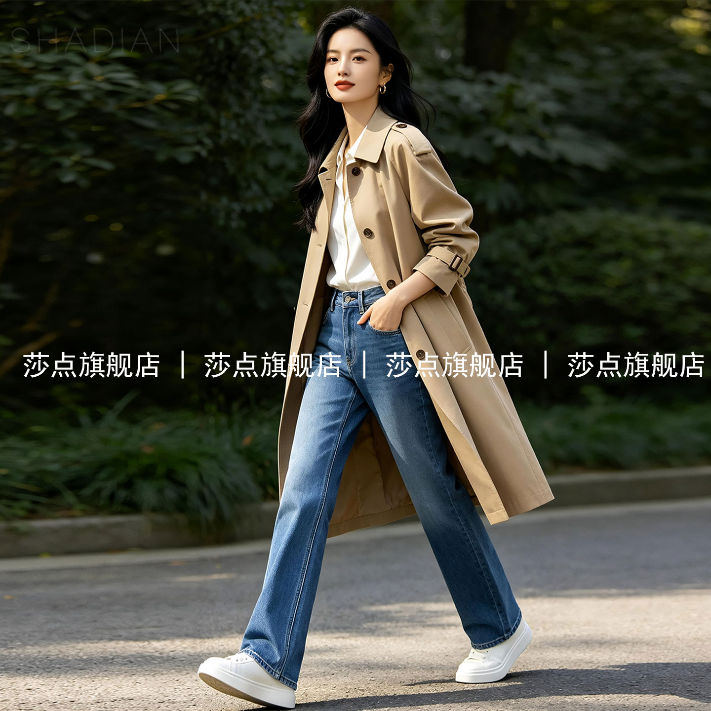 卡其色休闲风衣外套女中长款
