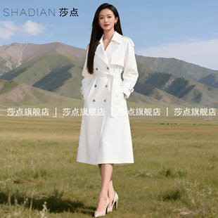 白色西装领双排扣休闲风衣女中长款高端大气上档次收腰高级感风衣