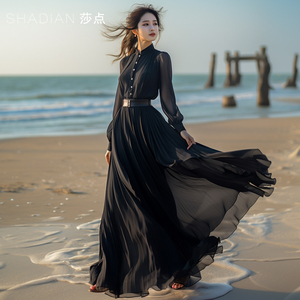 2026年春秋新款连衣裙女长款大摆裙收腰显瘦旅游度假雪纺裙沙滩裙