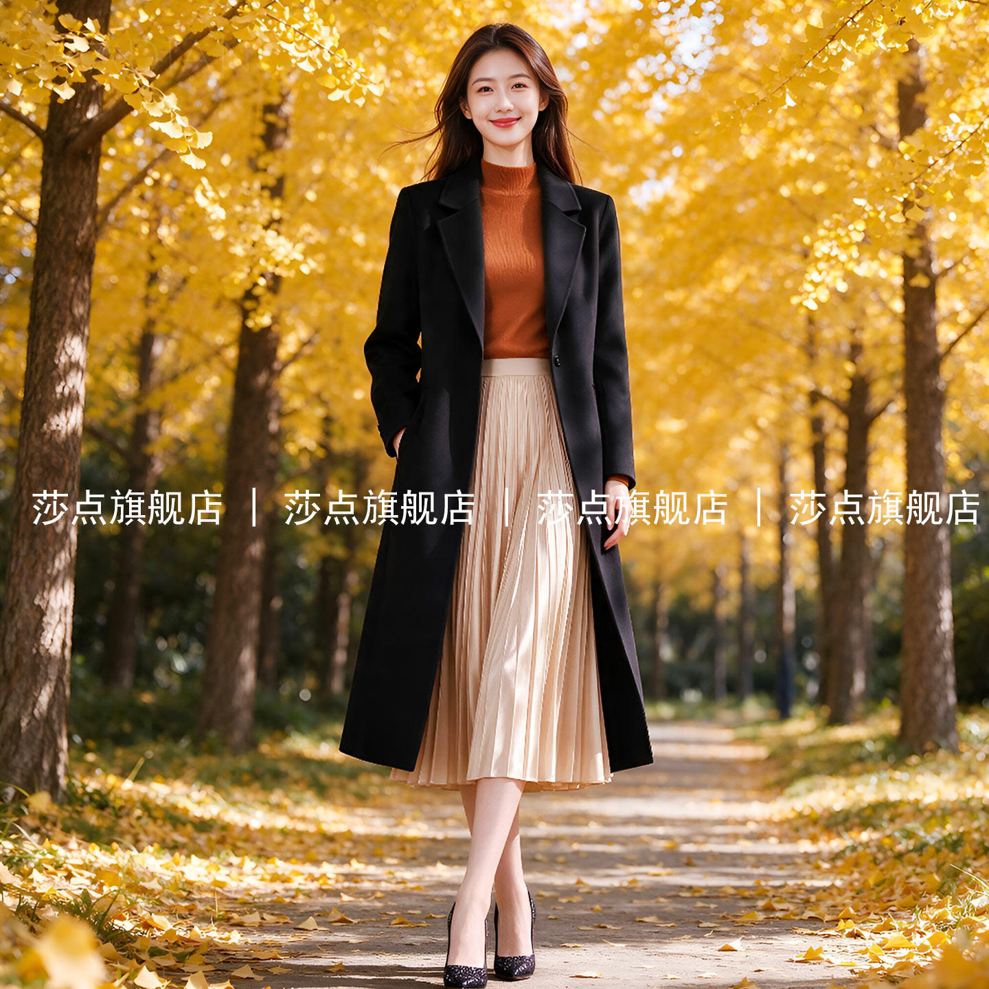 赫本风西装领黑色呢子大衣女冬