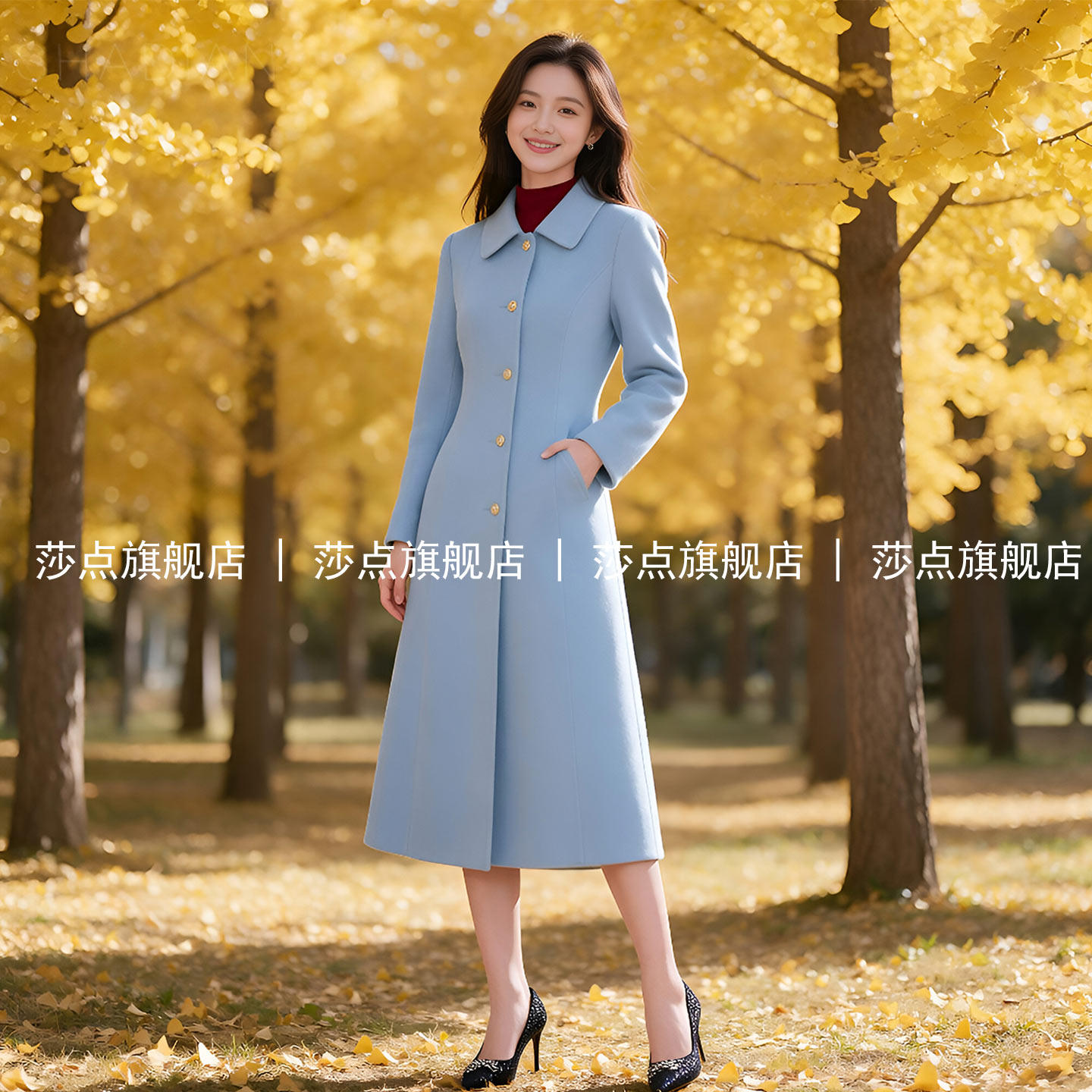 翻领单排扣休闲呢子大衣女秋冬
