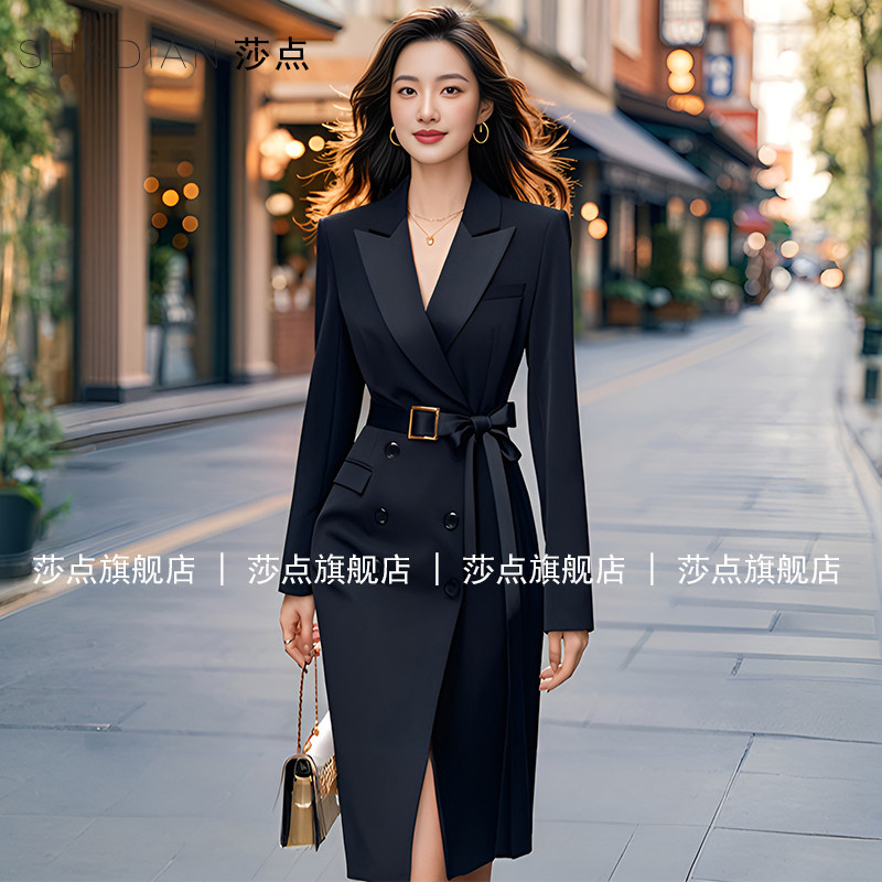 2026春秋新款气质通勤高级感长袖西装裙修身显瘦高端黑色连衣裙