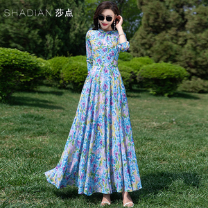 碎花连衣裙田园雪纺过膝大摆长裙气质淑女裙子夏季海边度假沙滩裙