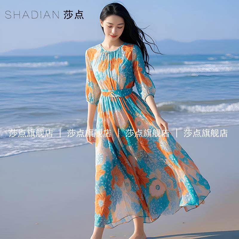 连衣裙女夏碎花收腰长裙