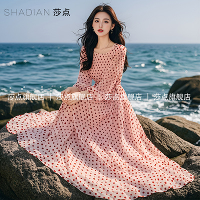 雪纺波点连衣裙女夏收腰裙子