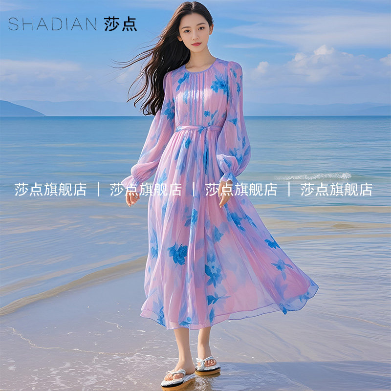 薄纱连衣裙女夏收腰裙子海边度假