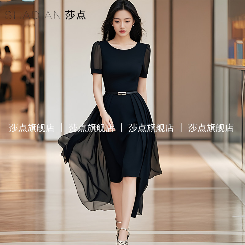 黑色薄纱连衣裙女夏假两件裙子