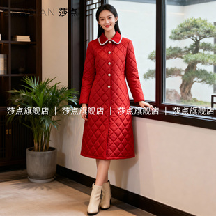 红色小香风菱格羽绒棉服女2025新款冬季加厚棉衣外套显瘦不臃肿