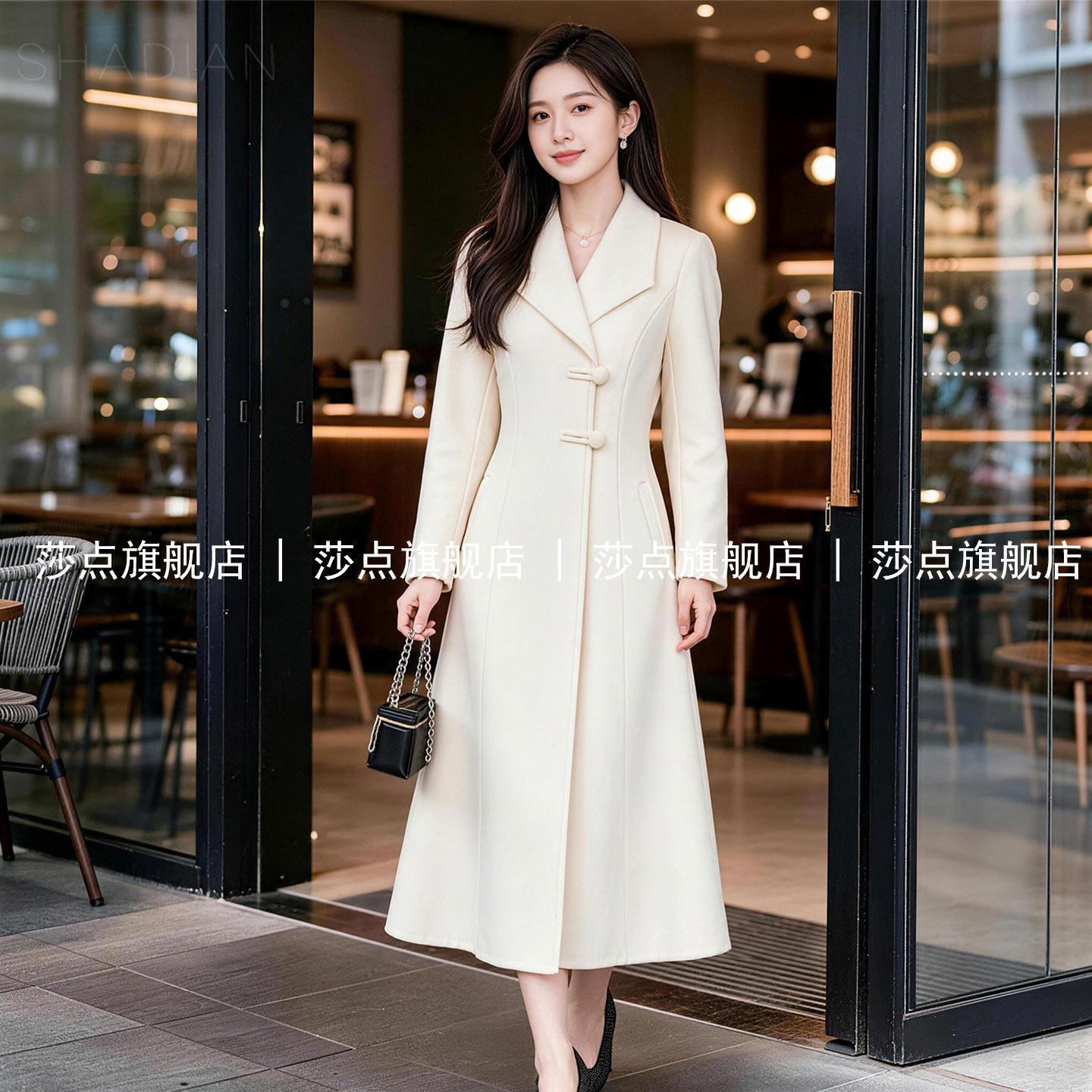 白色西装领毛呢外套女冬加厚