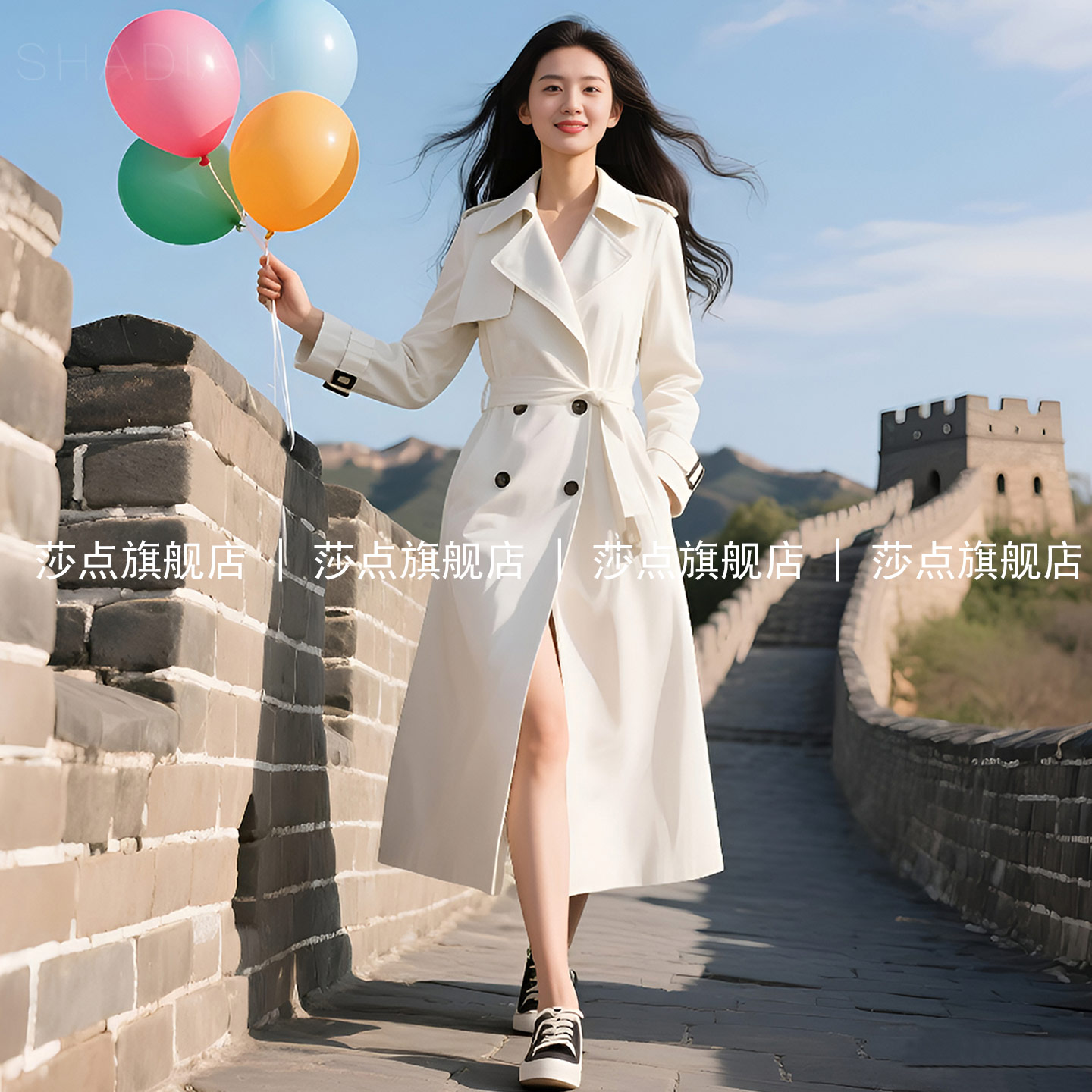 双排扣白色风衣女中长款