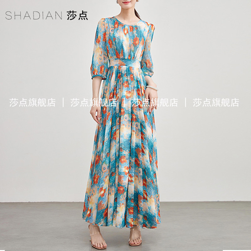 薄纱连衣裙女夏收腰显瘦